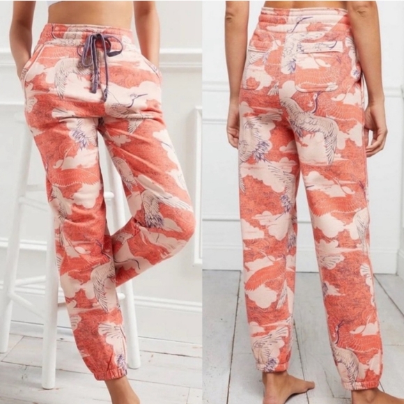 Anthropologie Dailey Practice Camilla knit jogger sweatpants cranebird print. XS - Picture 1 of 13